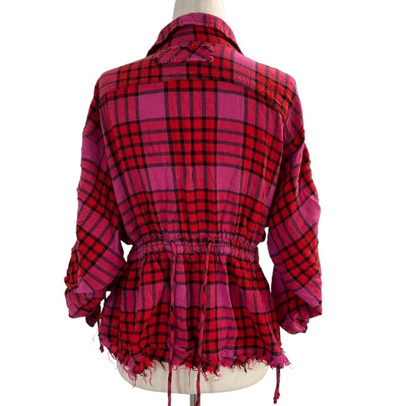 We the Free People Womens Top Small Red Pink Distress Boho Button Down - Picture 6 of 8